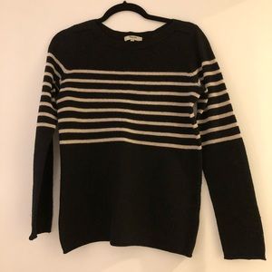 Madewell black crew neck sweater with white stripe